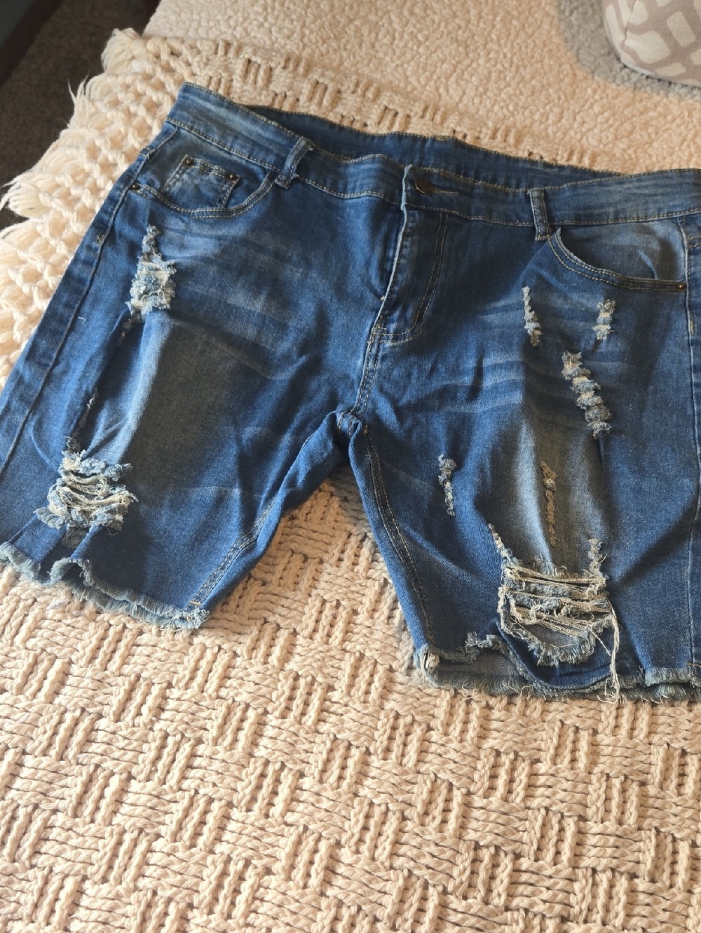 Distressed Blue Denim Jean Shorts for Women
